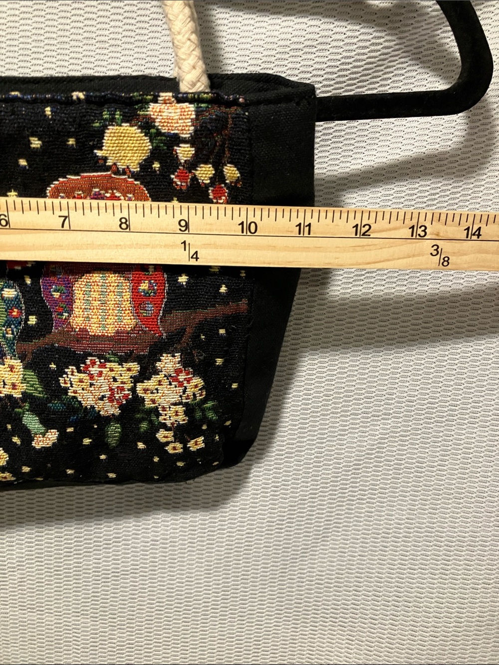 Black Owl Tapestry Tote with Cream Rope Handles - Picture 2 of 8